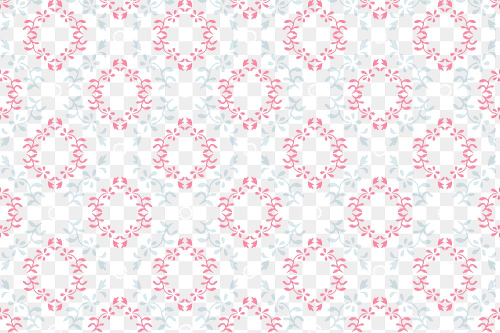 Pink png vintage themed leaves, flowers seamless pattern background