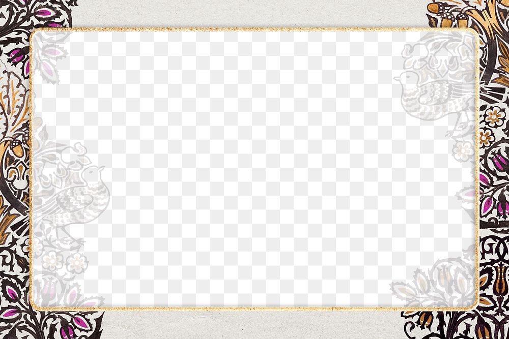 PNG floral ornament frame pattern inspired by William Morris