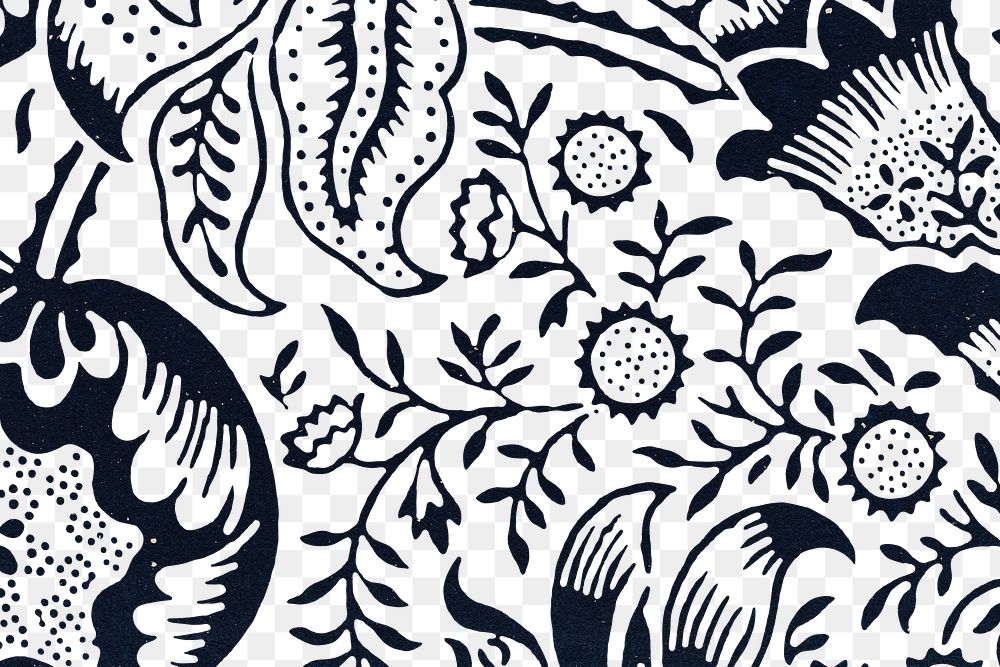 Vintage png black floral ornament seamless pattern background