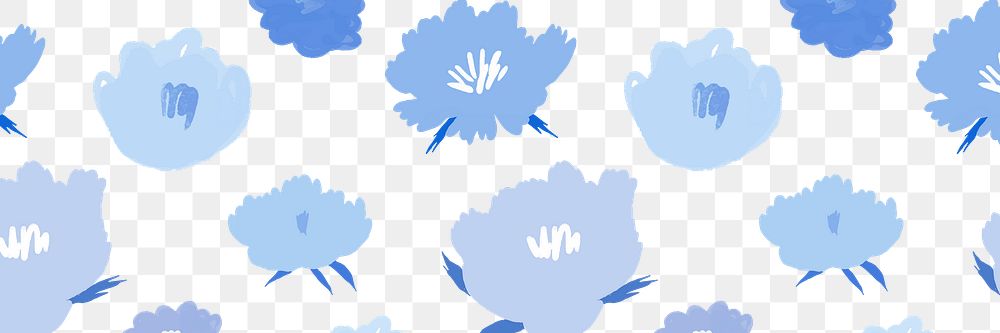 Blue floral pattern banner png hand drawn