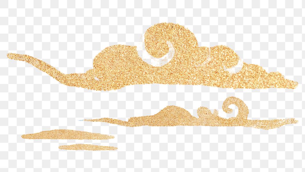 Glittery gold cloud hand drawn element png