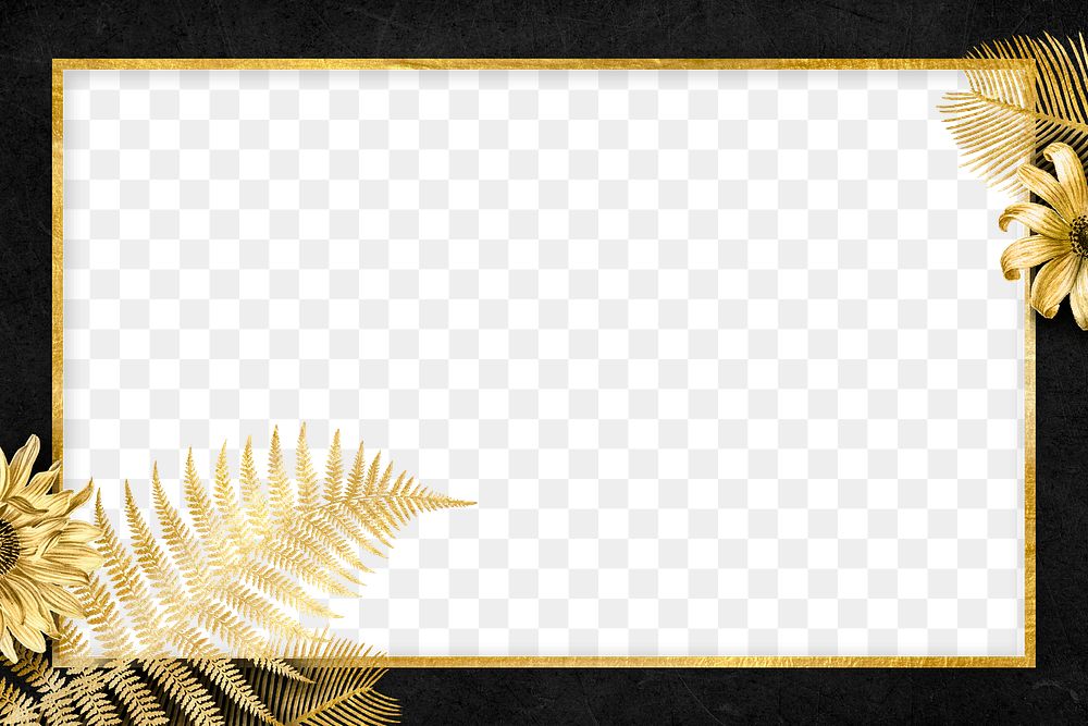 Png sunflower palm leaf gold frame on black textured background