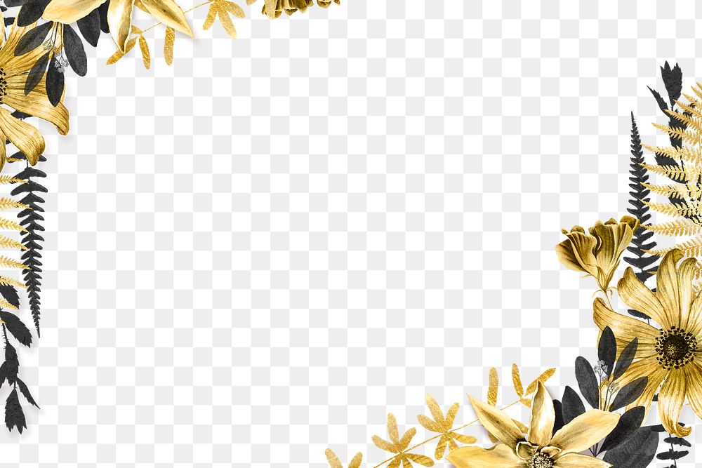 Golden flowers png border frame background