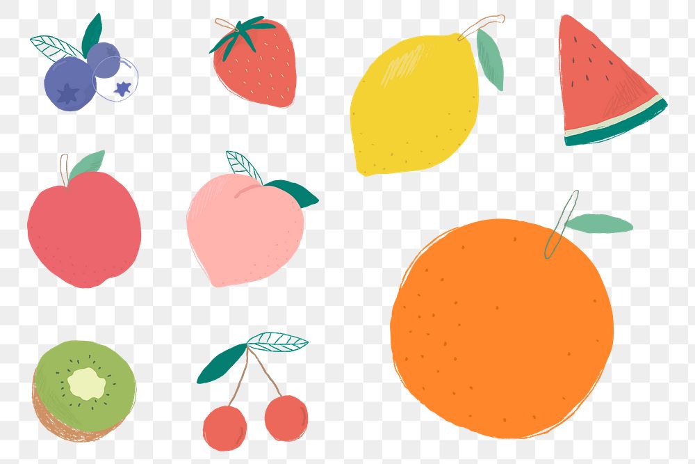 Png mixed fruit illustration set transparent background 