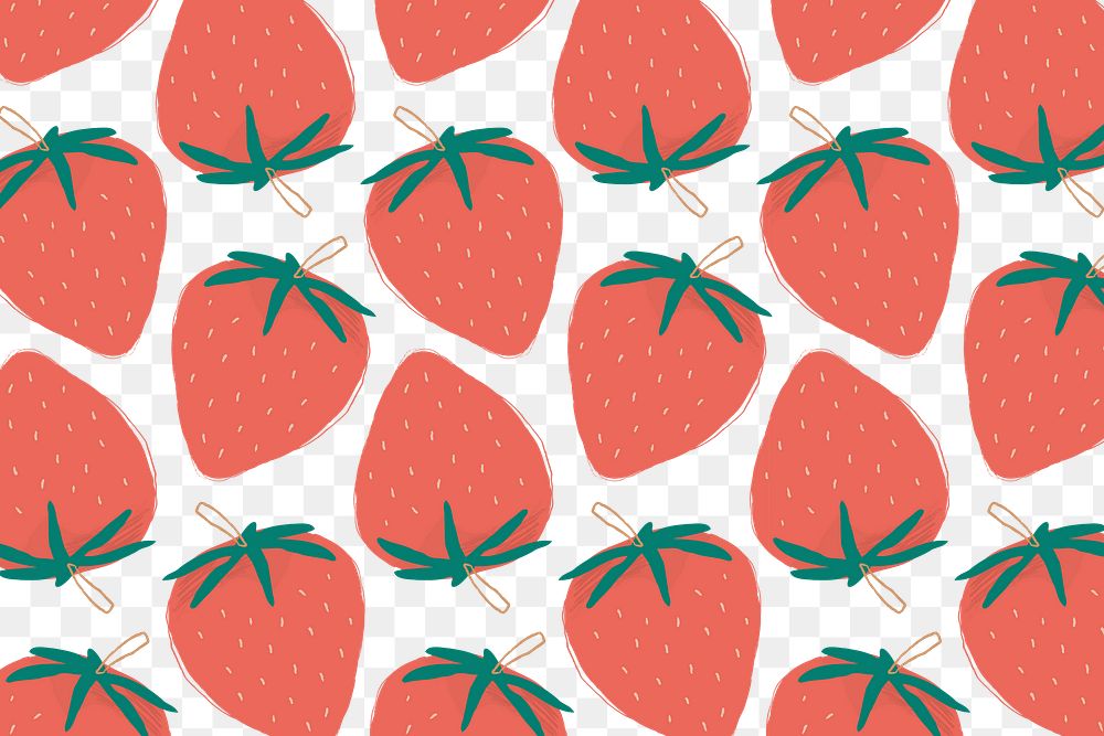 Png hand drawn strawberry pattern transparent background