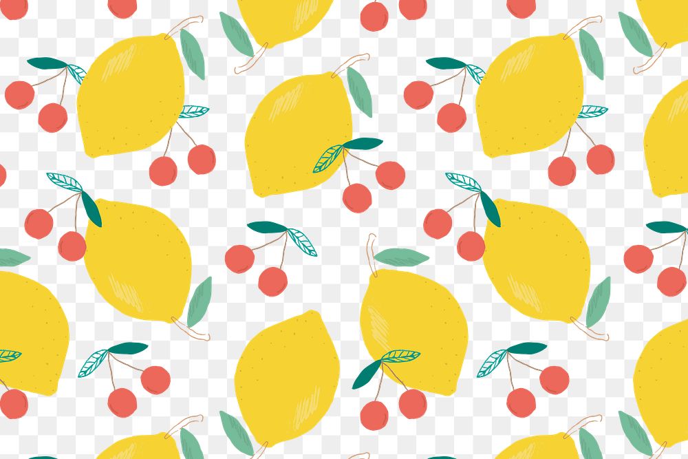 Png lemon cherry pattern transparent background