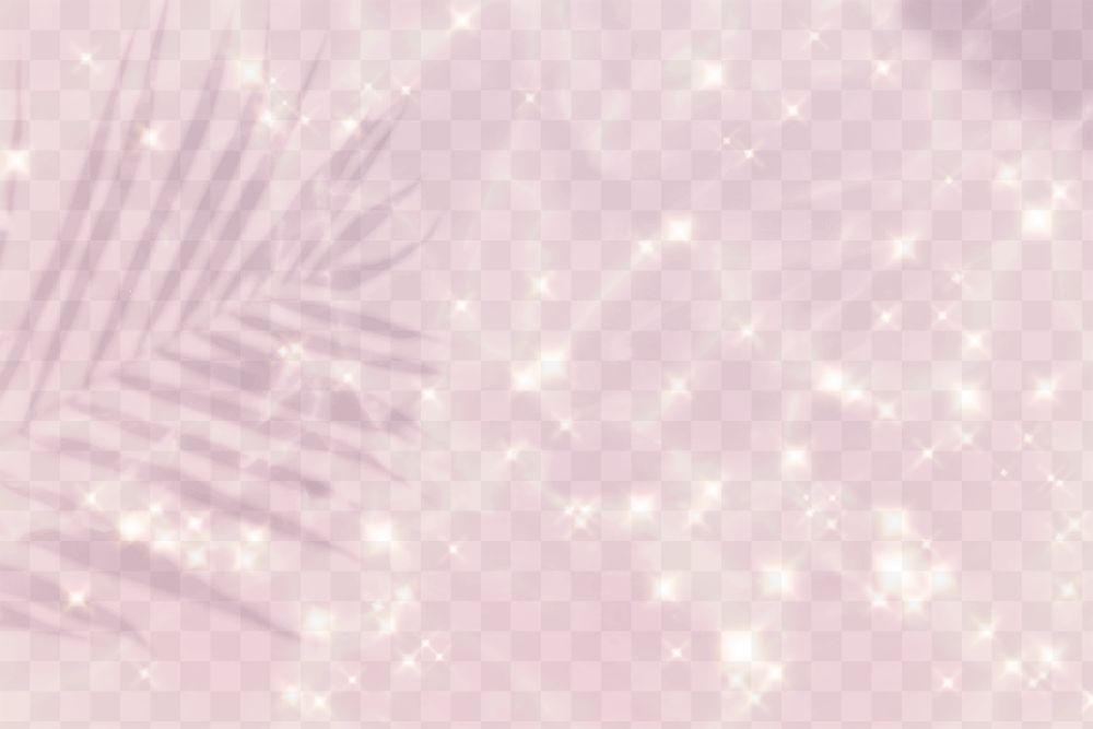 Aesthetic png background of palm leaf shadow with sparkle in pink