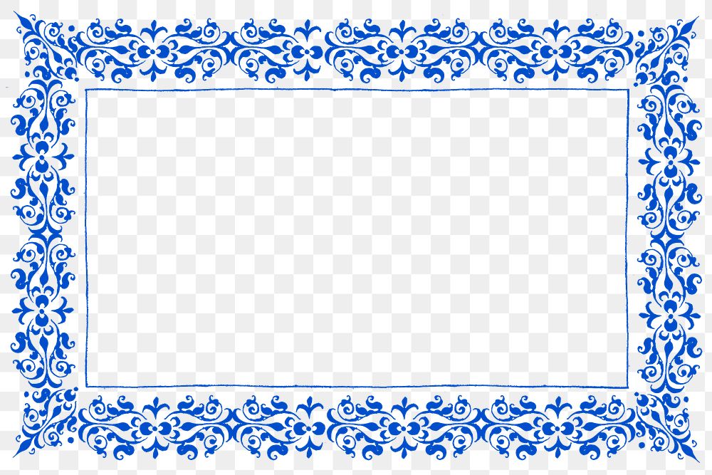 Blue filigree frame border png