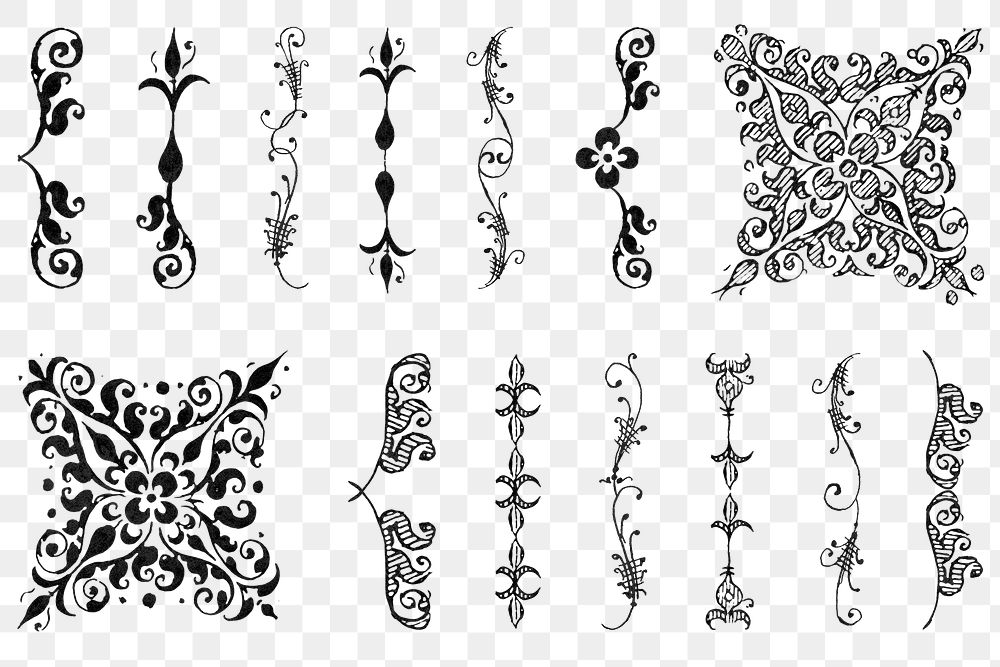 Flourish divider vintage png ornamental element set, remix from The Model Book of Calligraphy Joris Hoefnagel and Georg…