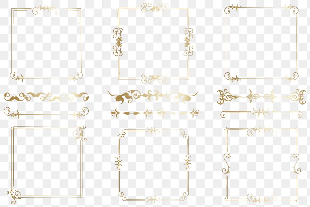 Gold vintage png frame ornament divider set, remix from The Model Book of Calligraphy Joris Hoefnagel and Georg Bocskay