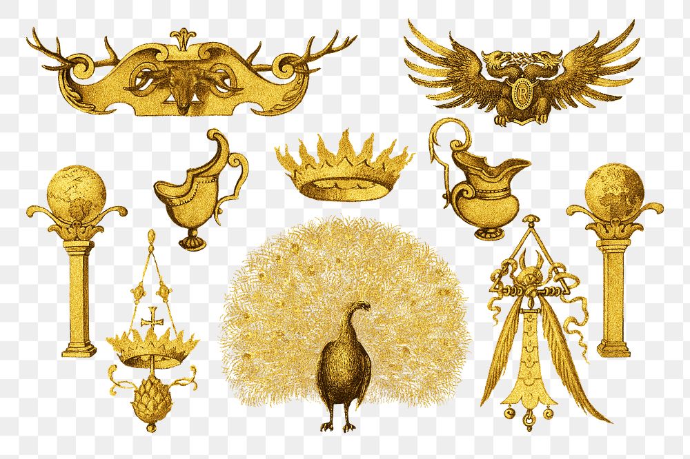 Antique gold ornamental png medieval style, remix from The Model Book of Calligraphy Joris Hoefnagel and Georg Bocskay