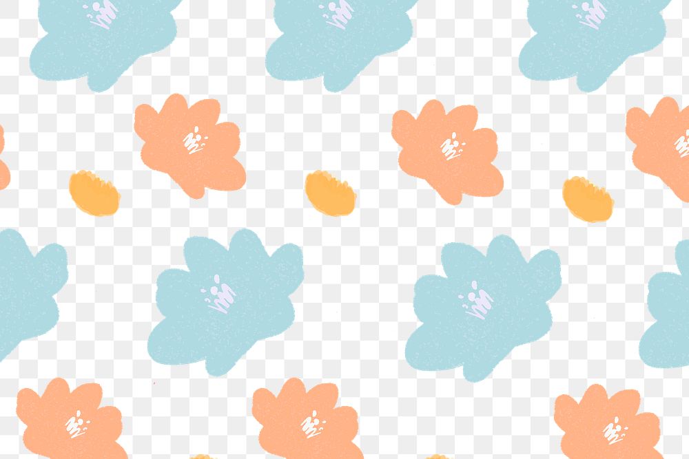 Colorful pastel flowers png hand drawn pattern