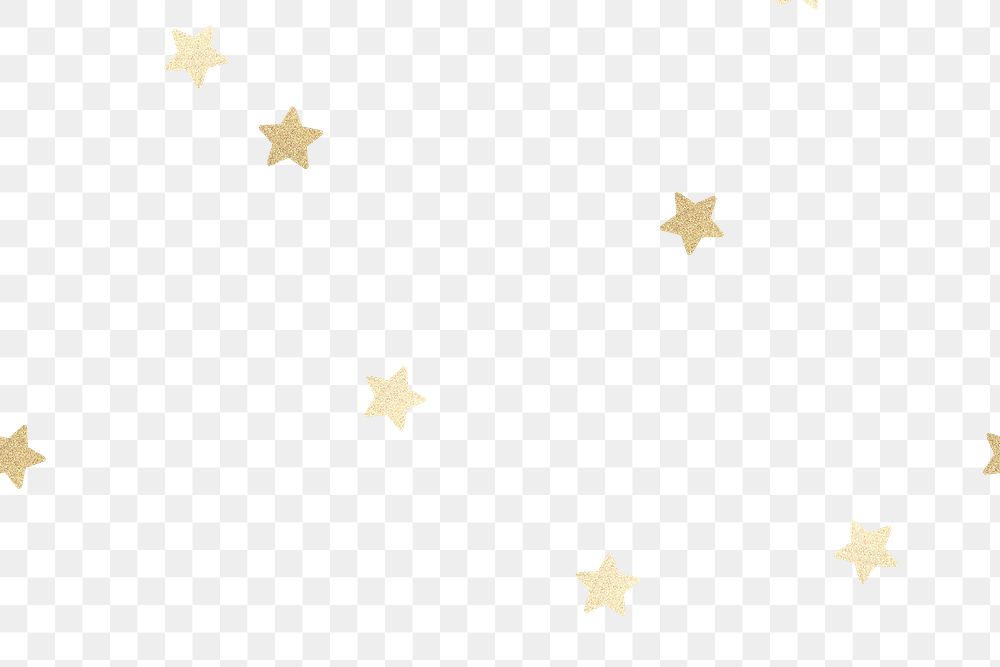 Cute golden metallic stars png pattern