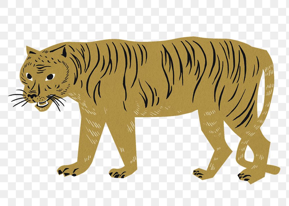 Tiger wild animal png sticker vintage gold clipart