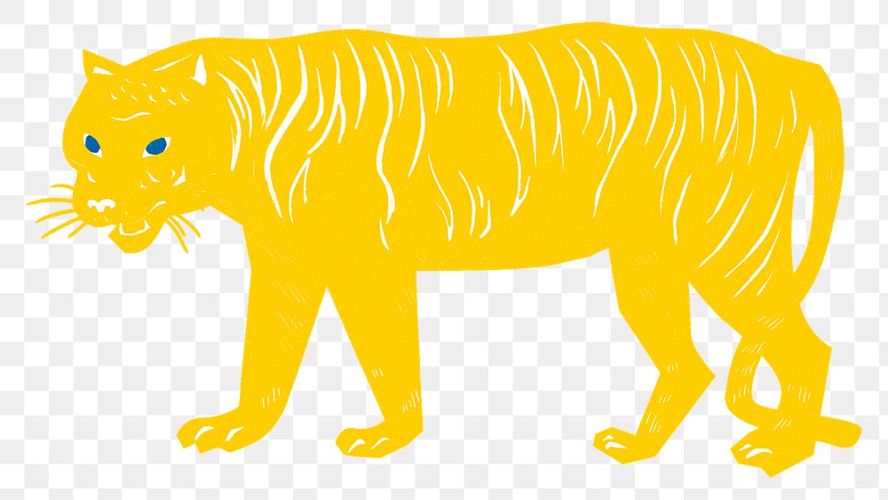 Vintage yellow tiger png animal sticker hand drawn