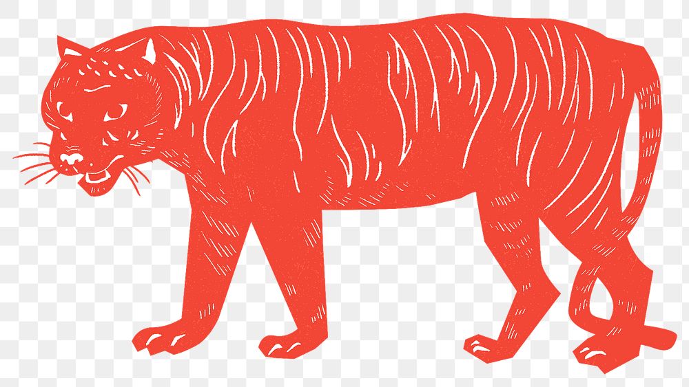 Vintage red tiger png animal sticker hand drawn