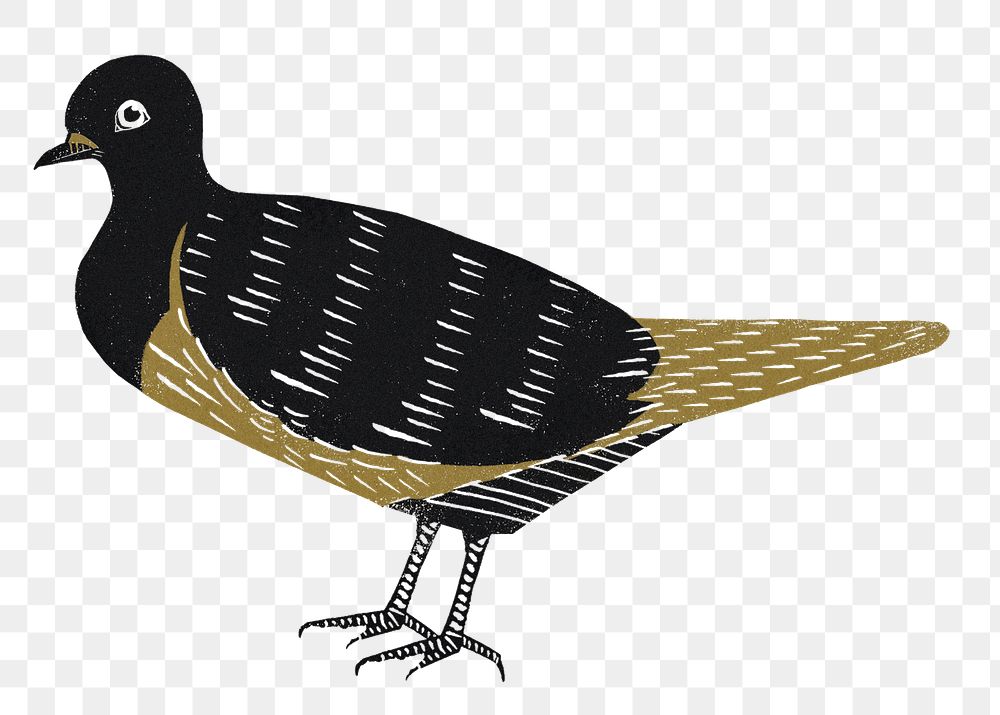 Vintage dove bird png sticker stencil gold black clipart