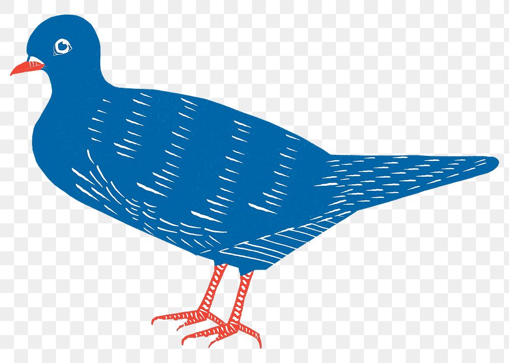 Vintage blue dove png sticker bird linocut clipart