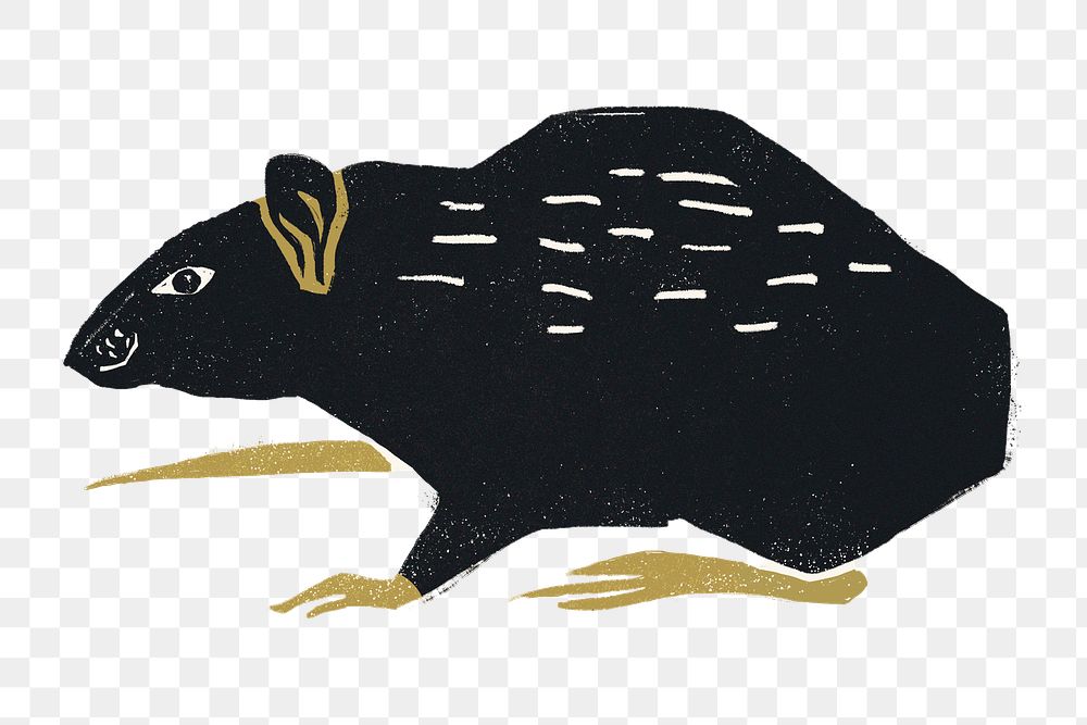 Vintage black rat png animal sticker stencil painting