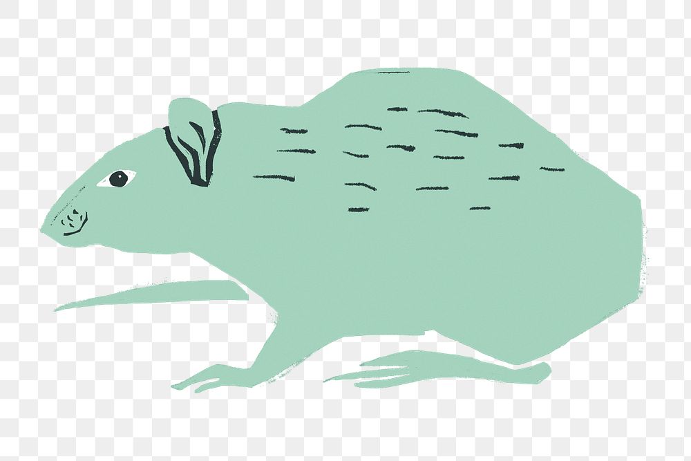 Mint green rat png sticker animal vintage linocut style