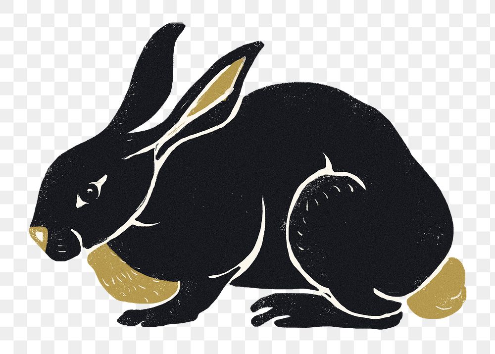 Black rabbit png animal sticker vintage drawing