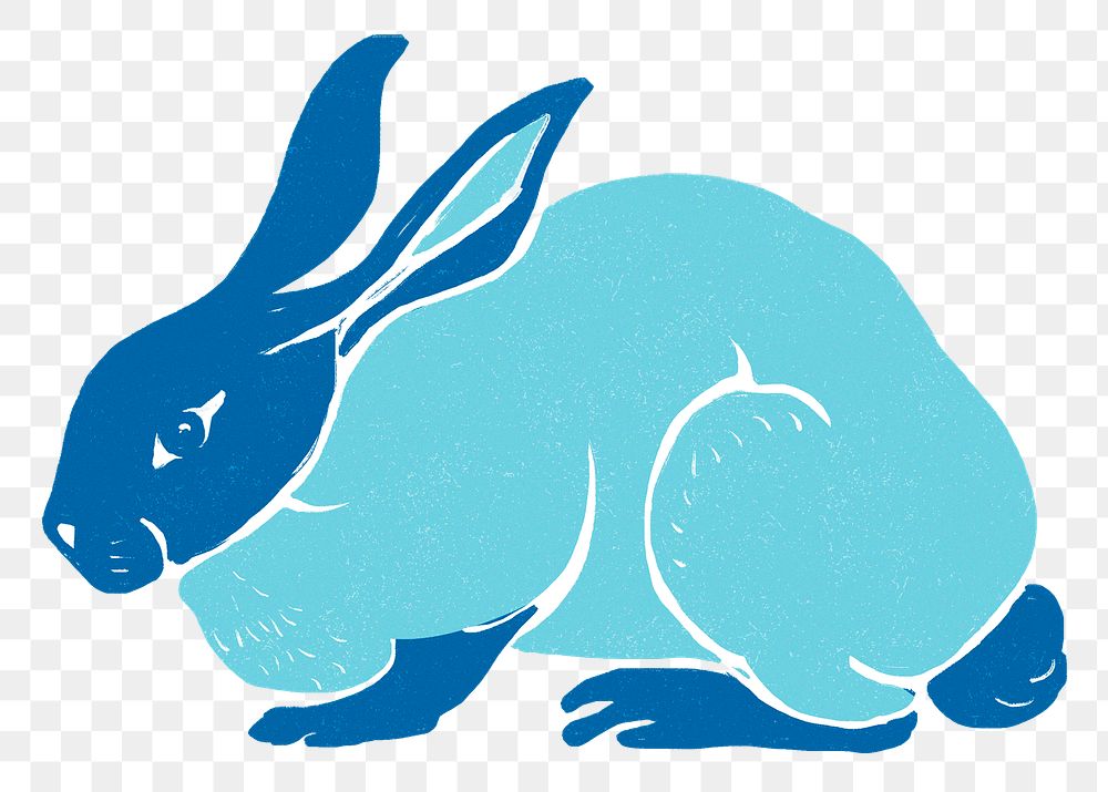 Vintage light blue rabbit png animal sticker hand drawn clipart