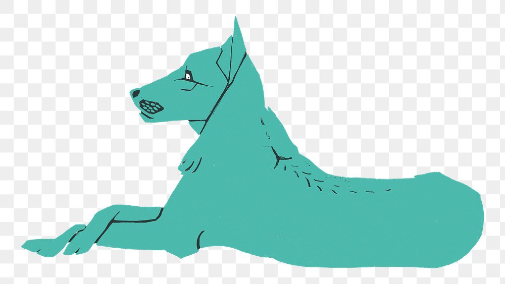 Linocut turquoise dog png sticker animal vintage drawing
