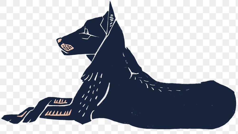 Retro linocut dog png sticker hand drawn illustration
