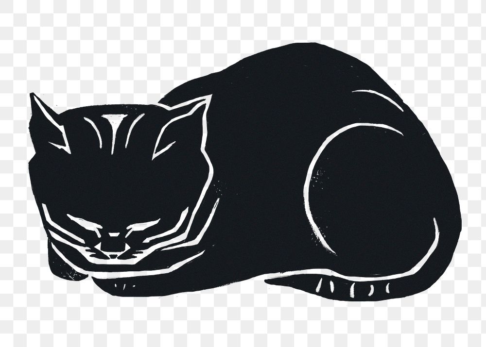 Black cat stencil pattern png sticker drawing collection