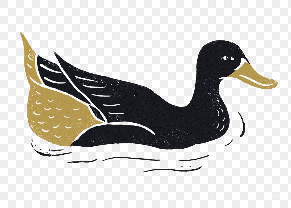 Gold black duck png animal sticker vintage clipart