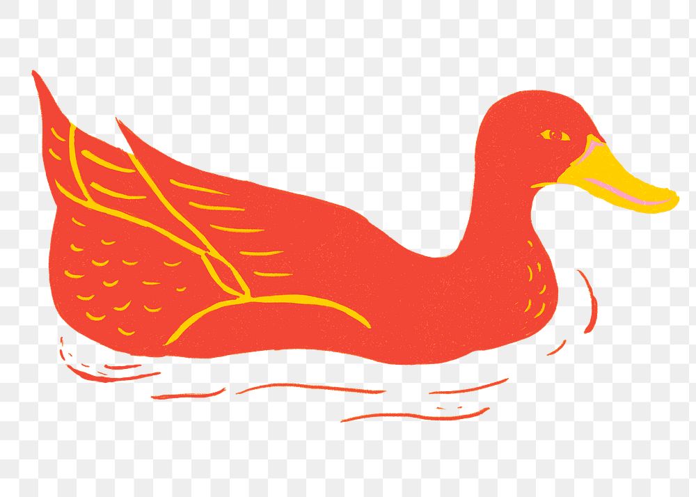 Vintage red duck linocut png sticker clipart