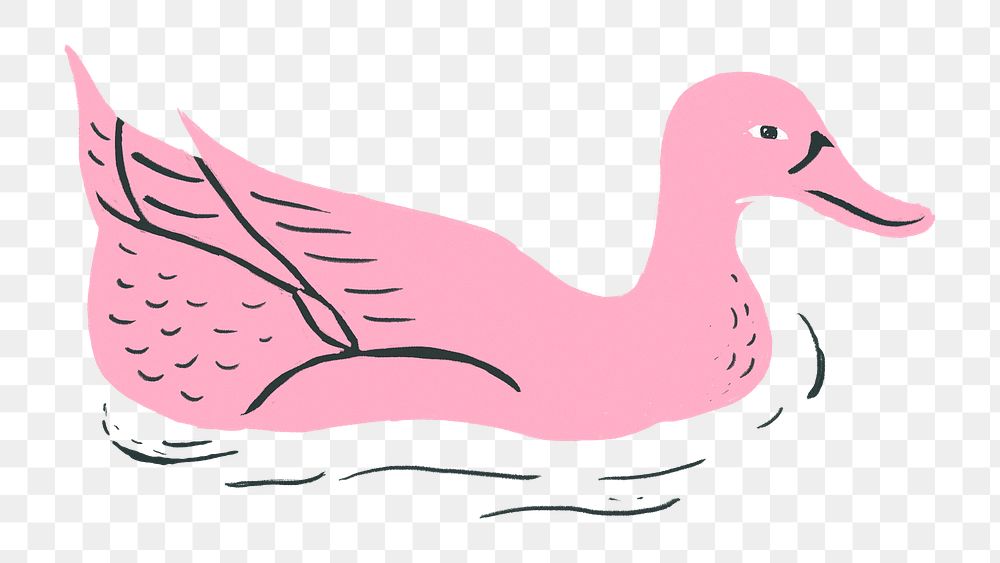 Pink swimming duck png sticker bird vintage stencil
