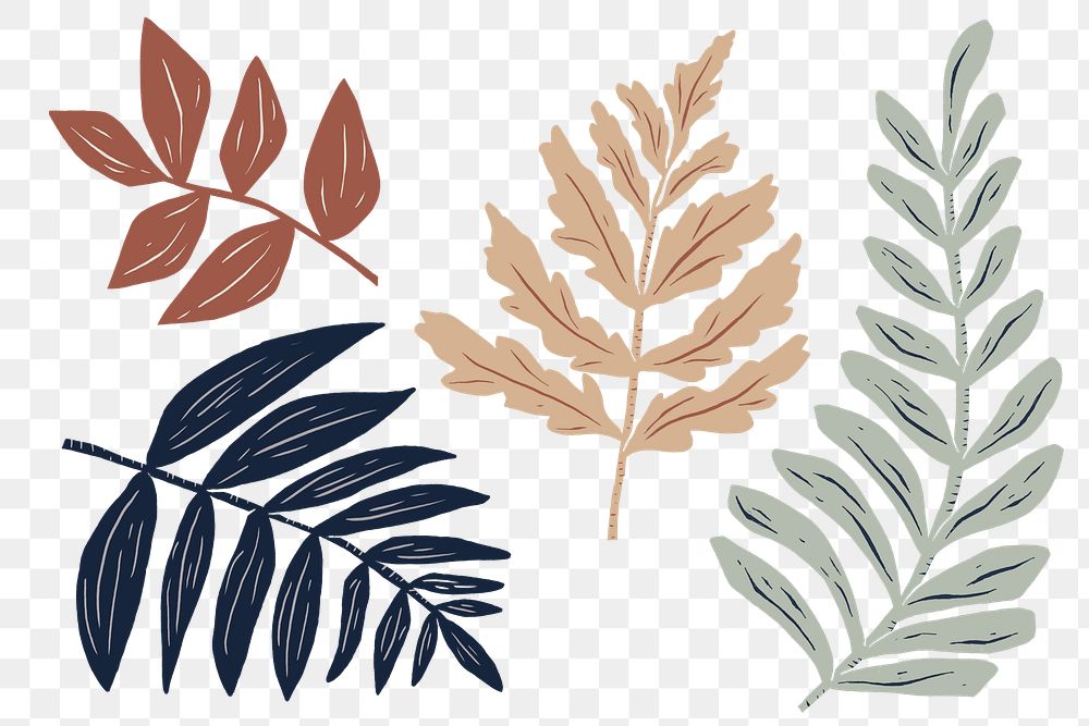 Vintage leaves png plant sticker stencil pattern collection
