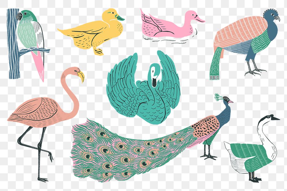 Vintage bird stickers png stencil pattern collection