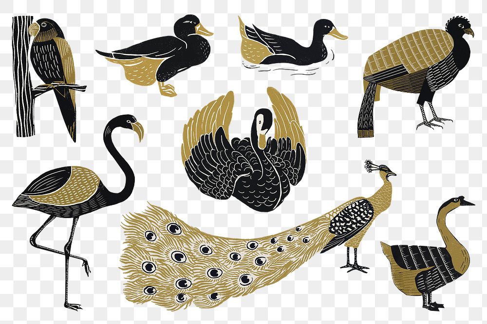 Wildlife animals png sticker vintage stencil pattern set