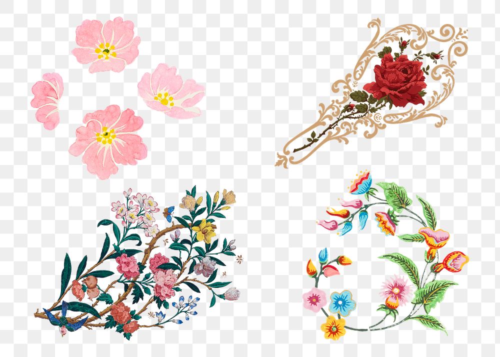 Colorful flowers png vintage sticker