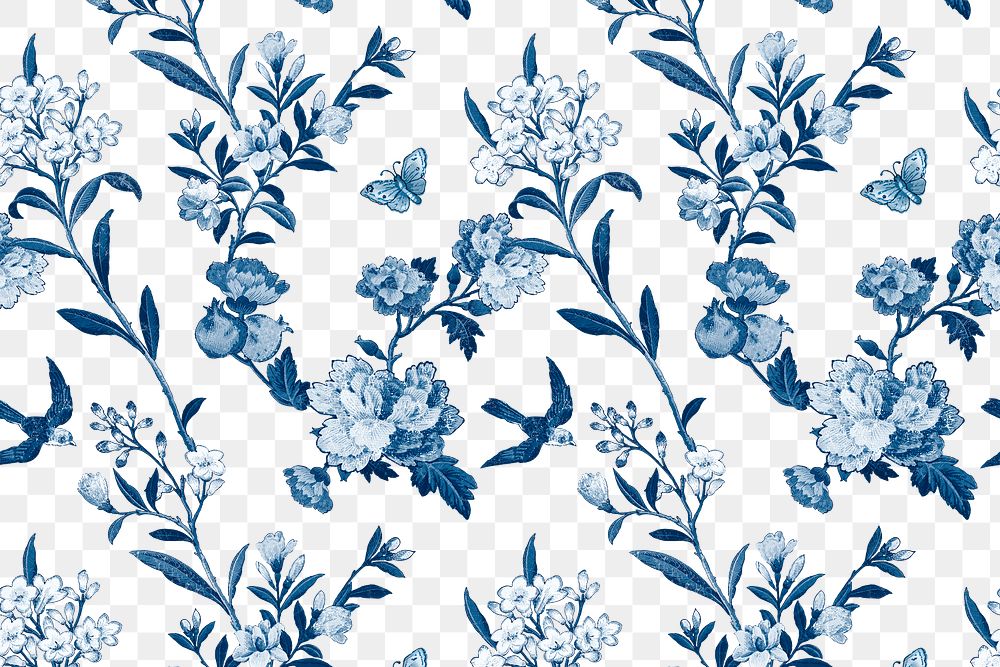 Png blue verbena floral pattern transparent background