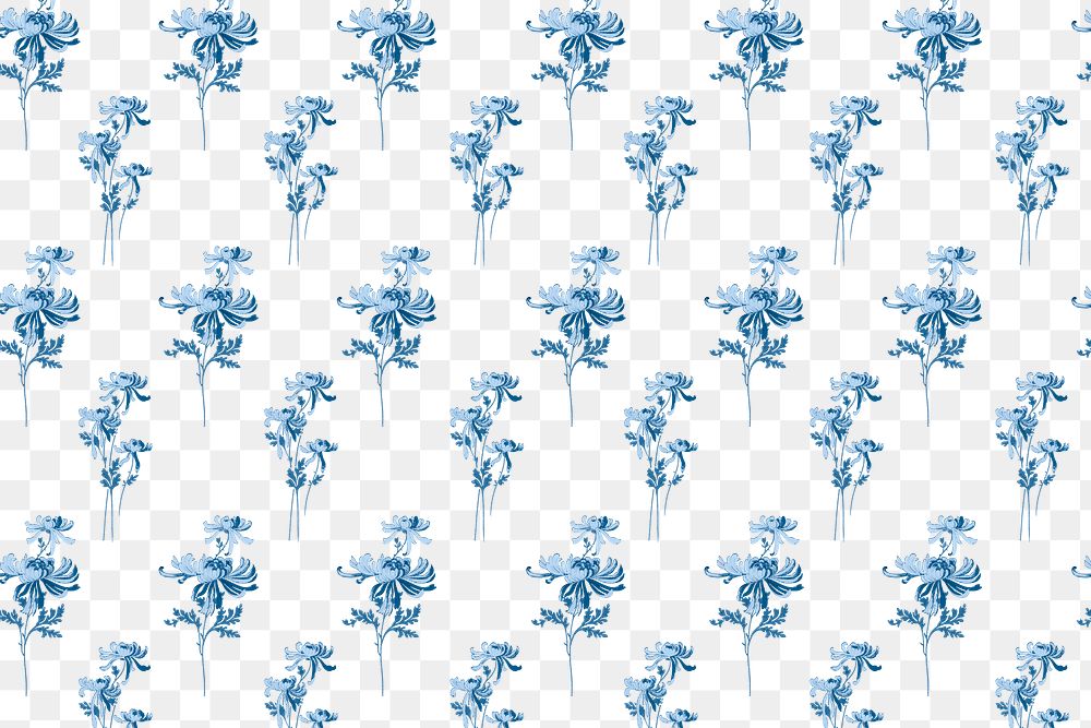Png blue chrysanthemums floral pattern transparent background