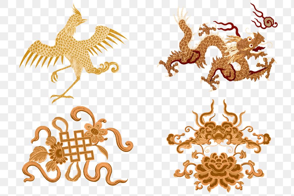 Chinese art gold png animal sticker decorative ornament collection