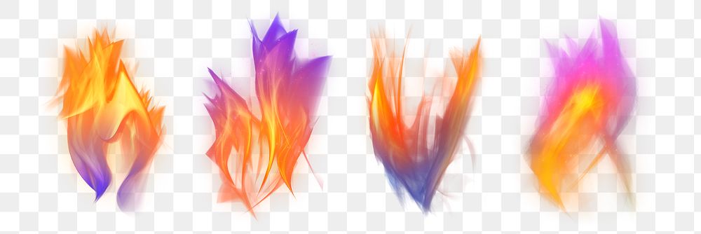 Png retro fire flame graphic element set