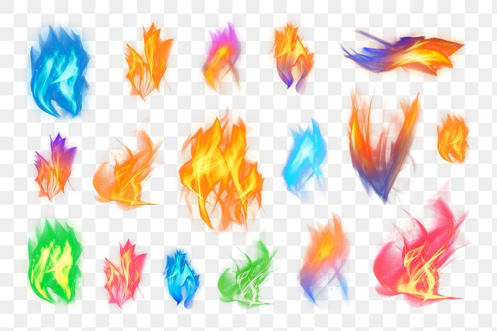 Png retro fire flame transparent graphic element collection