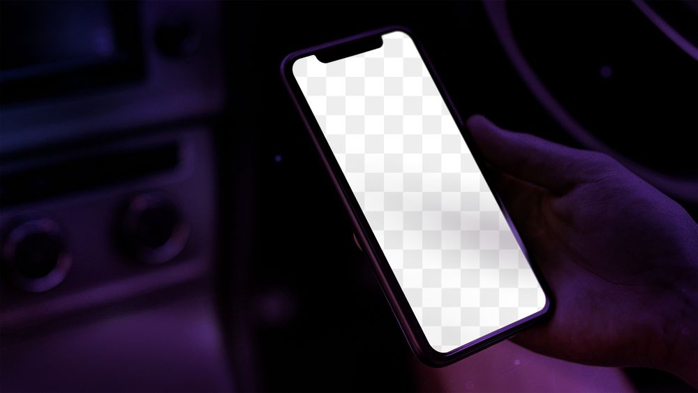 Smart phone screen mockup png in car