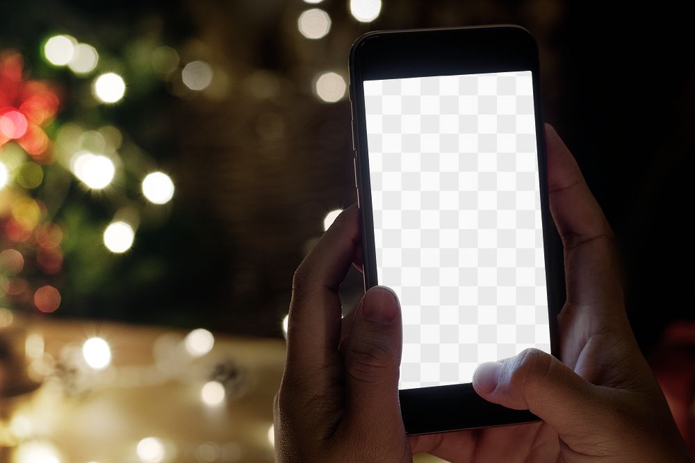 Smartphone screen png mockup at a Christmas party