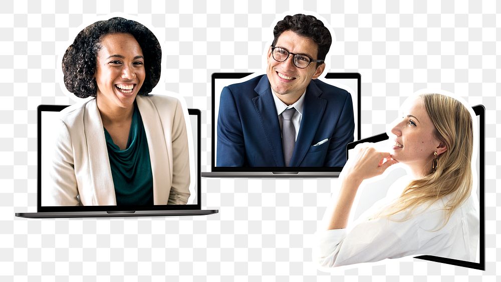 Business people png having video call in new normal life