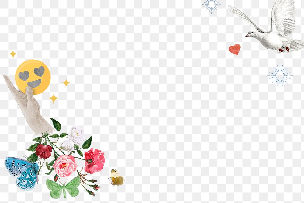 Floral border png with love birds social media remix