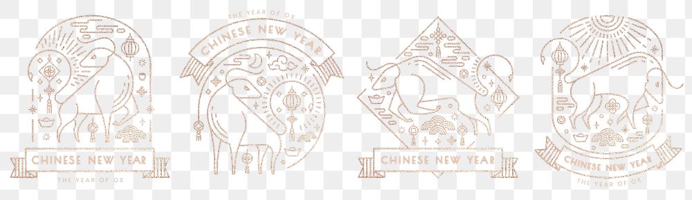 Lunar New Year 2021 png Ox gold stickers set