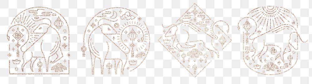 Lunar New Year 2021 png Ox gold stickers collection