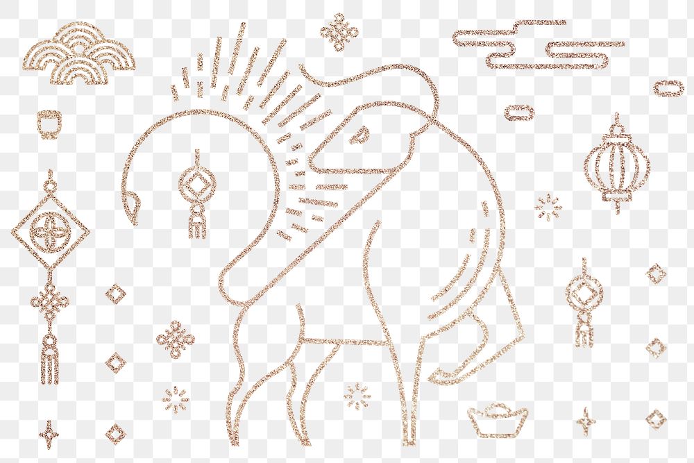 Chinese Ox Year gold png design elements set