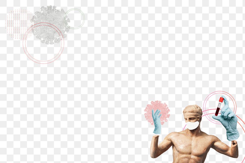 Male statue png background wearing mask and gloves holding test tube