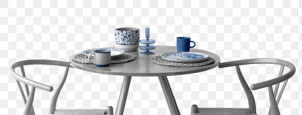 Png blue China floral porcelain tableware on table